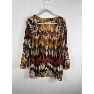 Cato Women’s Multicolored Print 3/4 Top Pleated Square Neck Button Down 22/24W